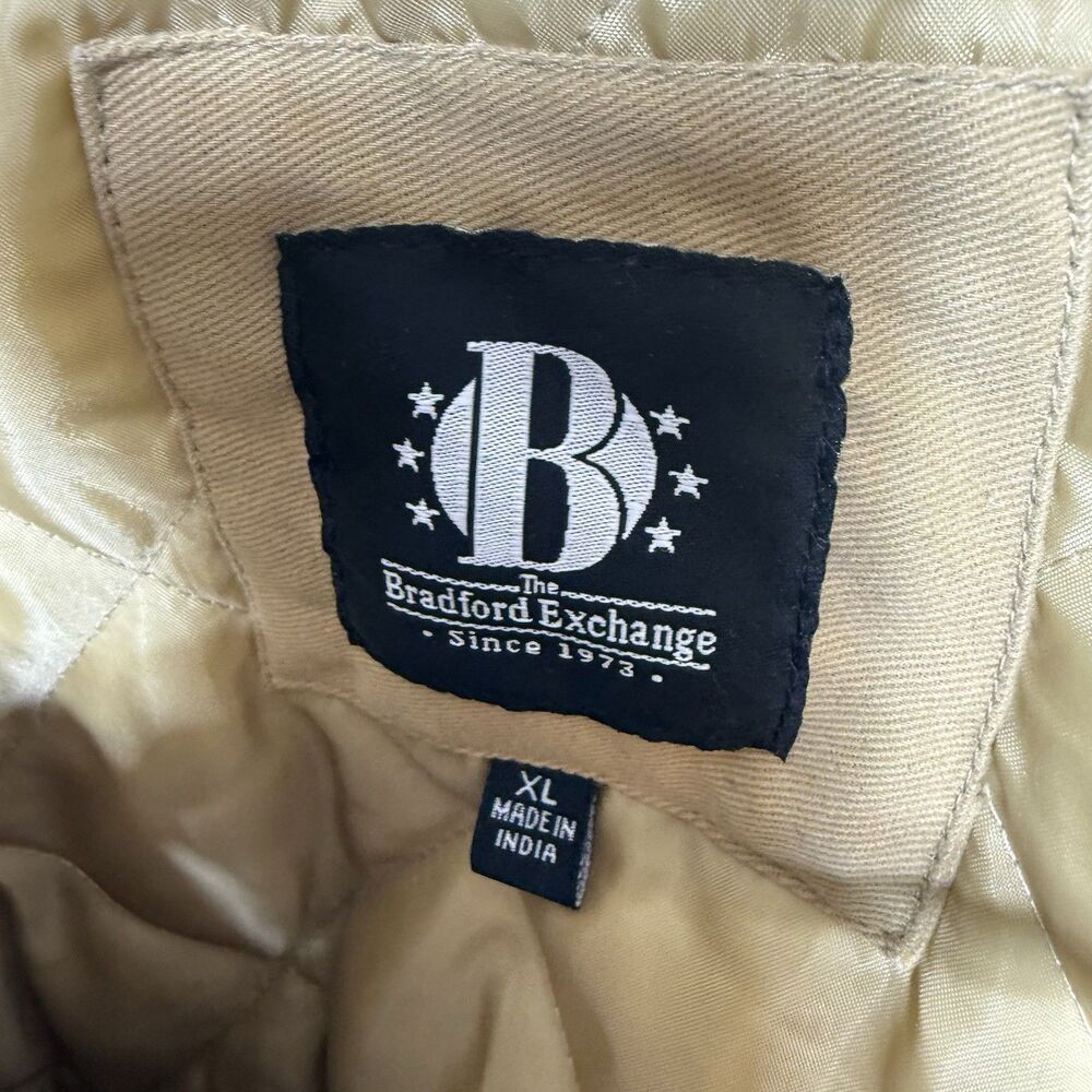 Bradford Exchange Mens Tan Bomber Jacket XL Zip Lined Embroidered Logo Army - Picture 5 of 11